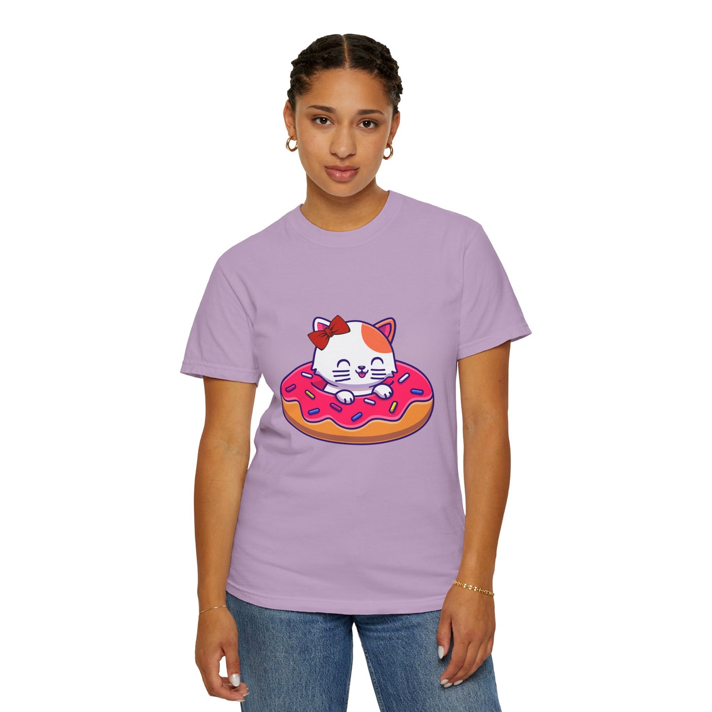 Cute Cat and Donut Unisex T-Shirt, Funny Animal Tee, Gift for Cat Lovers, Casual Wear, Cute Summer Outfit