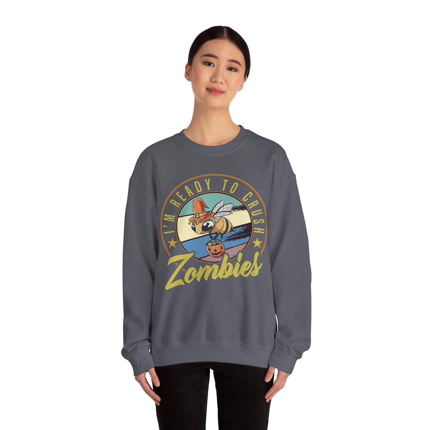 Zombie-Themed Crewneck Sweatshirt - Funny Halloween Gift for Friends, Casual Wear, Cozy Style, Unisex Apparel, Fall Fashion