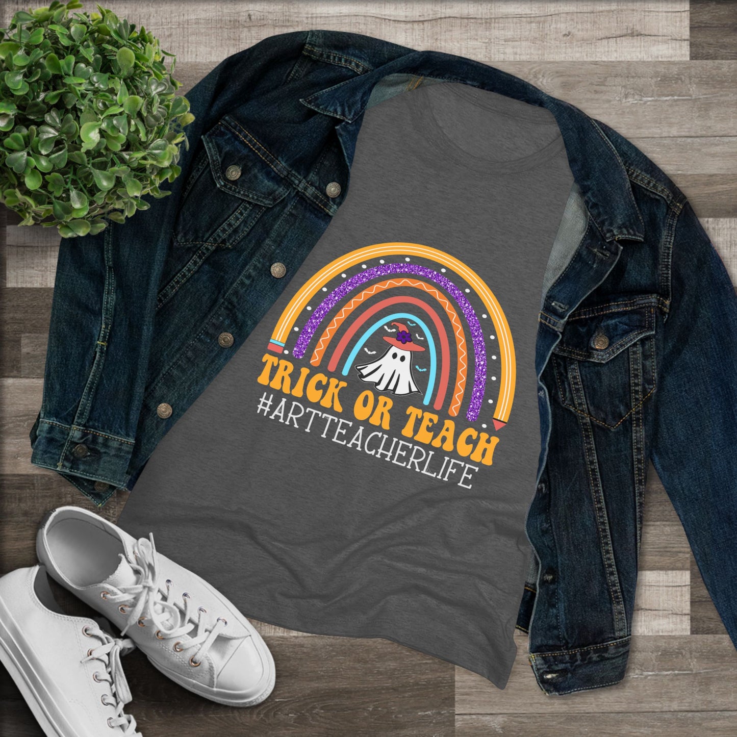 Trick or Teach Rainbow Tee for Women - Fun Halloween Shirt, Gift for Teachers, Fall Fashion, Cute T-Shirt, Casual Wear