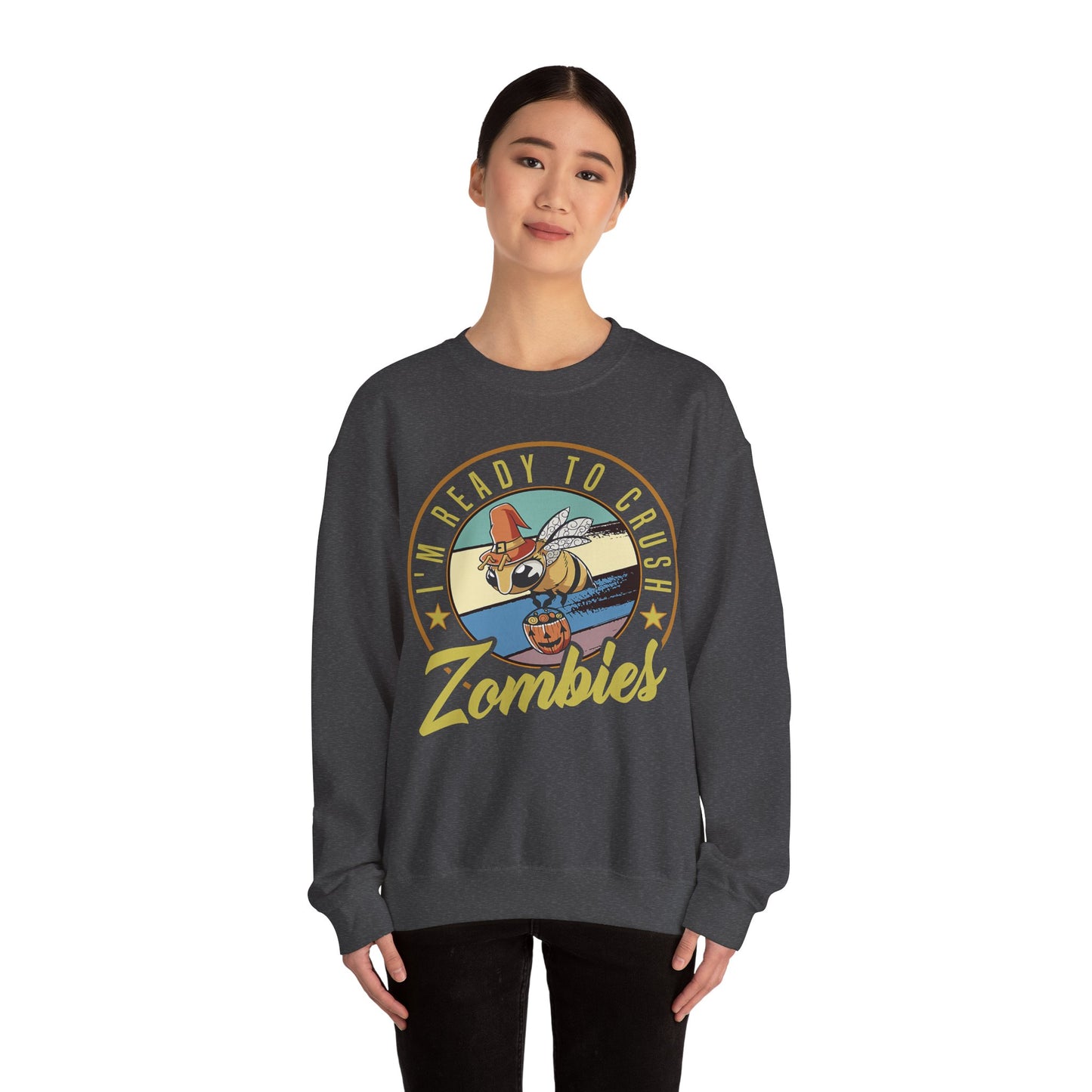 Zombie-Themed Crewneck Sweatshirt - Funny Halloween Gift for Friends, Casual Wear, Cozy Style, Unisex Apparel, Fall Fashion