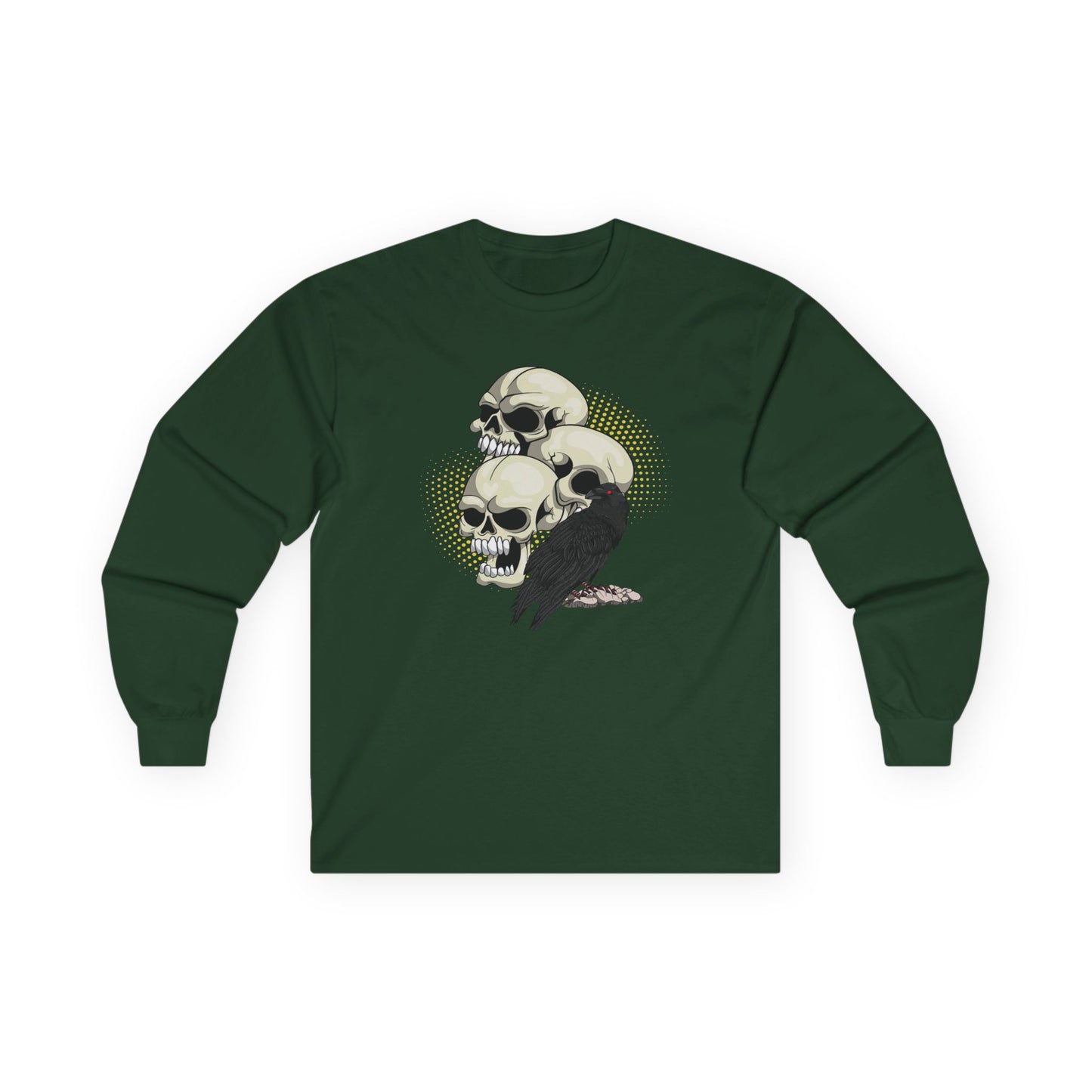 Skull and Crow Long Sleeve Tee, Unisex Tee, Gothic Shirt, Halloween Fashion, Alternative Style, Edgy Casual Wear