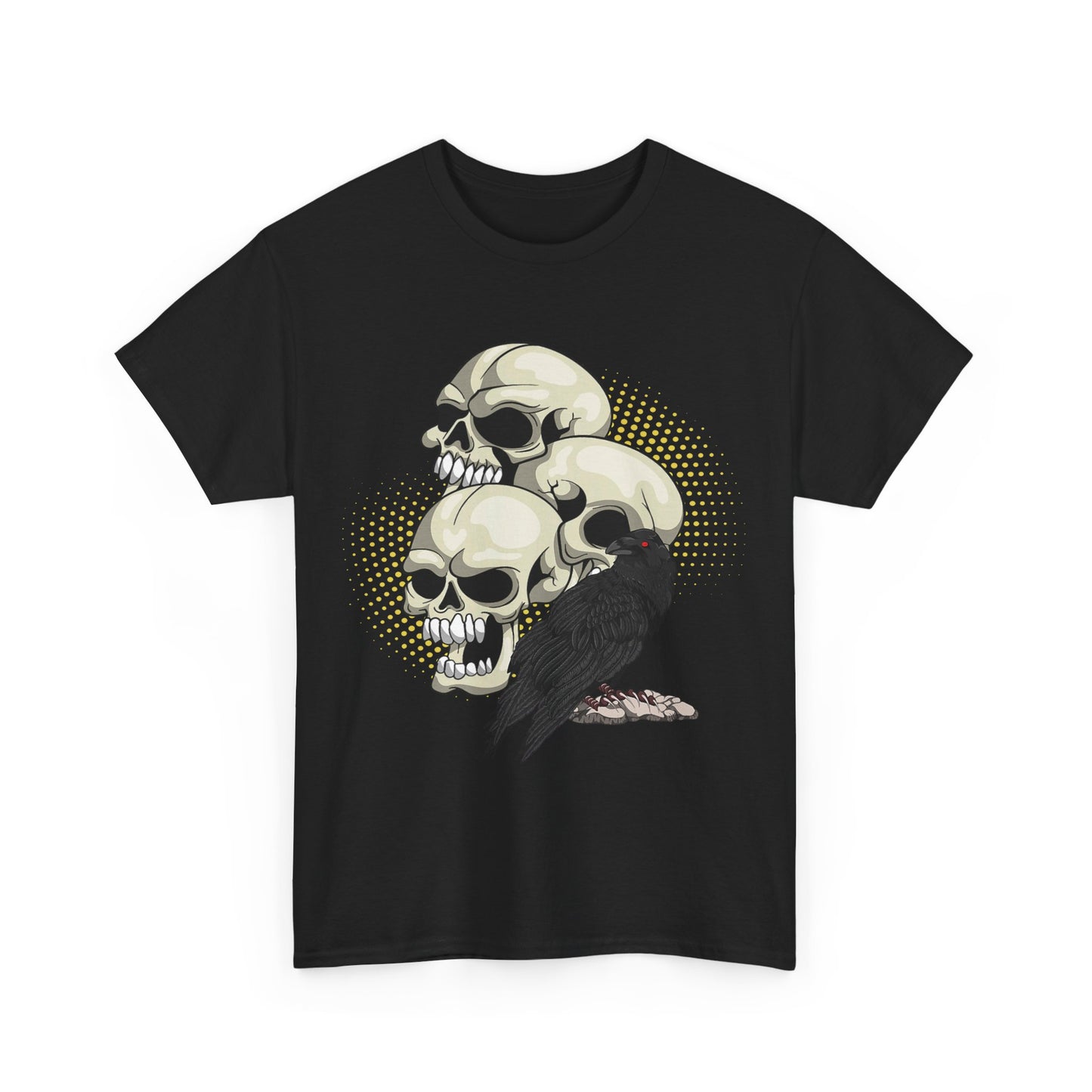 Skull Crow Tee - Unisex Heavy Cotton T-Shirt, Edgy Graphic Shirt, Gothic Style Apparel, Halloween Outfit, Alternative Fashion
