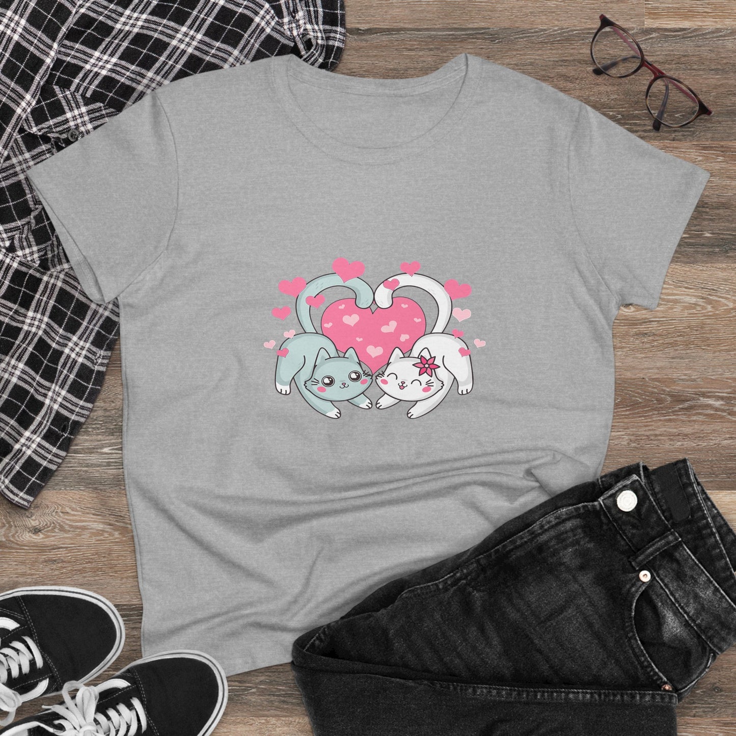 Cute Cat Love Tee for Pet Lovers, Valentine's Day Gift, Women's Casual Cotton T-Shirt, Cat Lover Shirt, Unique Pet Gift