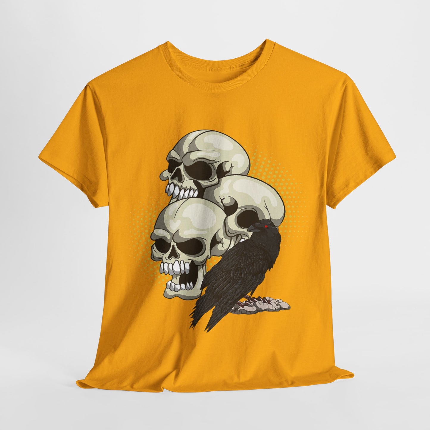 Skull Crow Tee - Unisex Heavy Cotton T-Shirt, Edgy Graphic Shirt, Gothic Style Apparel, Halloween Outfit, Alternative Fashion