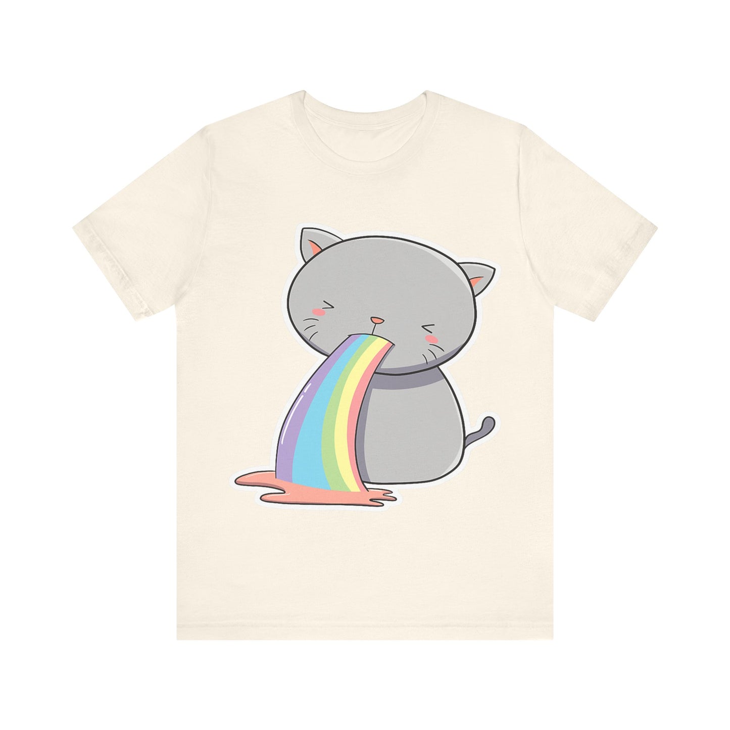 Cute Cat Rainbow Short Sleeve Tee, Fun Pet Lover Shirt, Gift for Cat Owners, Whimsical Top, Perfect for Casual Outfits