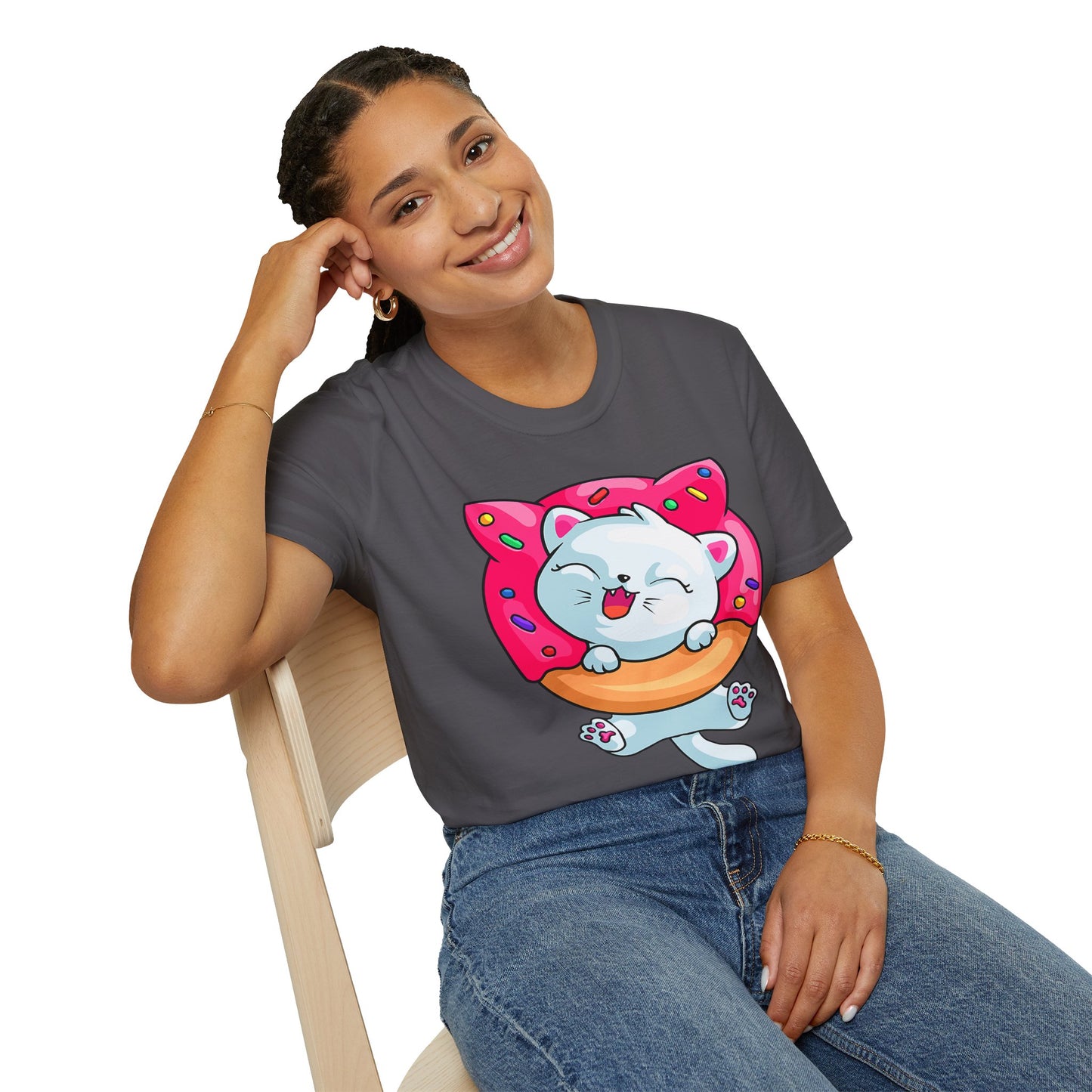 Cute Cat with Donut Unisex T-Shirt, Adorable Pet Lover Gift, Fun Summer Wear, Trendy Graphic Tee, Perfect for Birthdays, Casual Days, [...]
