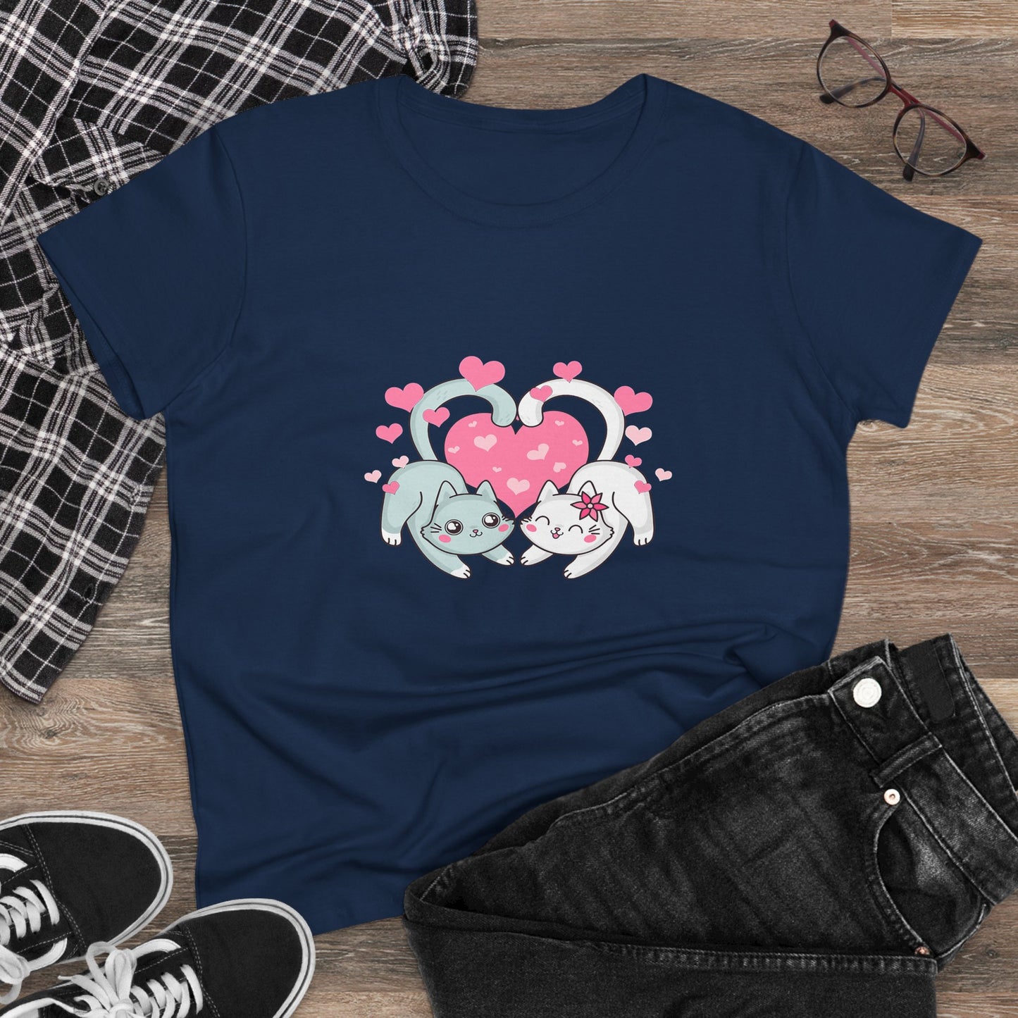 Cute Cat Love Tee for Pet Lovers, Valentine's Day Gift, Women's Casual Cotton T-Shirt, Cat Lover Shirt, Unique Pet Gift