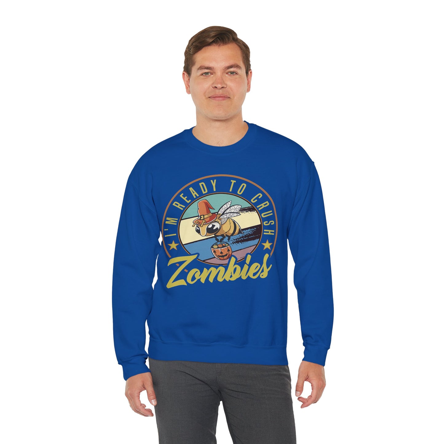 Zombie-Themed Crewneck Sweatshirt - Funny Halloween Gift for Friends, Casual Wear, Cozy Style, Unisex Apparel, Fall Fashion