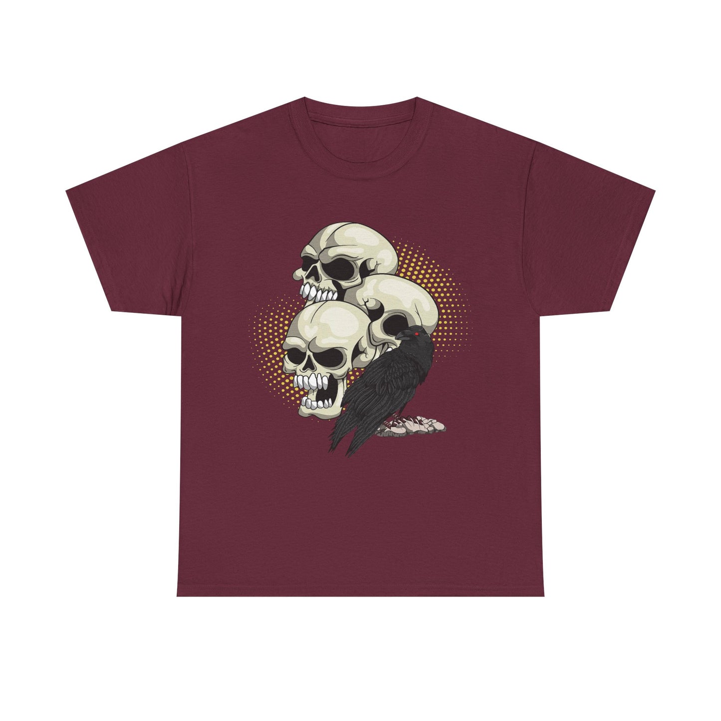 Skull Crow Tee - Unisex Heavy Cotton T-Shirt, Edgy Graphic Shirt, Gothic Style Apparel, Halloween Outfit, Alternative Fashion