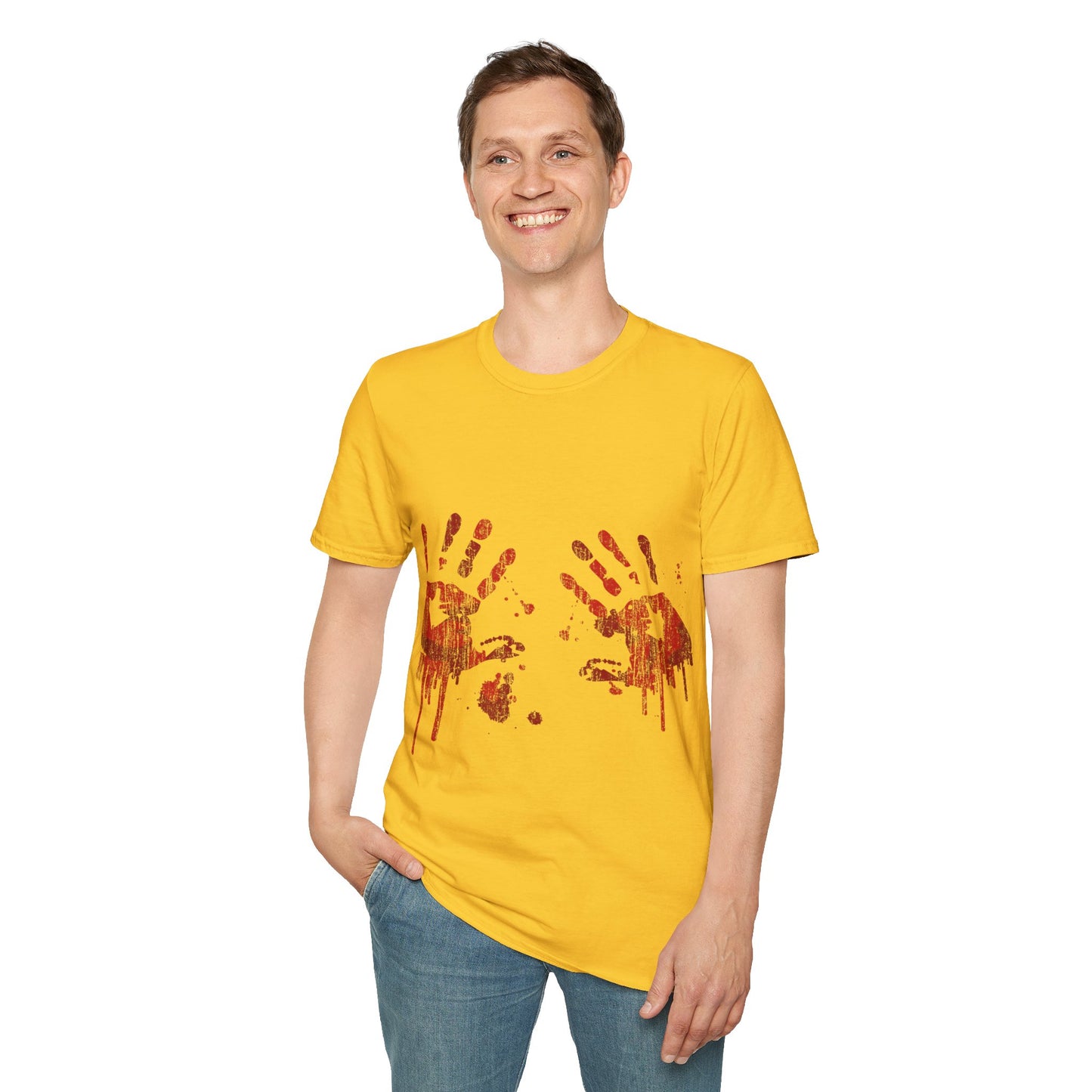 Bloody Handprints Unisex T-Shirt, Halloween Costume Tee, Spooky Graphic Shirt, Horror Movie Apparel, Gore T-Shirt