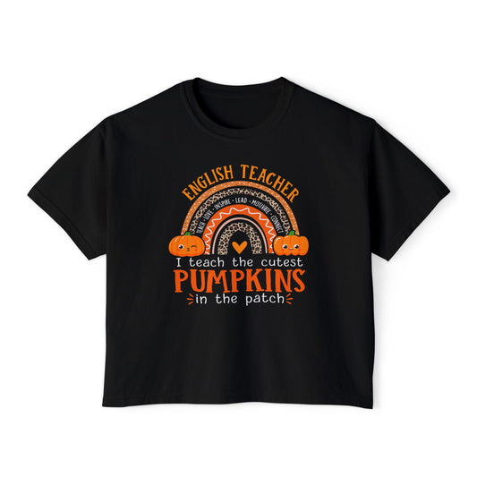 Fall Pumpkin English Teacher Boxy Tee, Cute Teacher Shirt, Autumn Apparel, Funny Teacher Gift, Halloween Shirt, Gift for Teachers