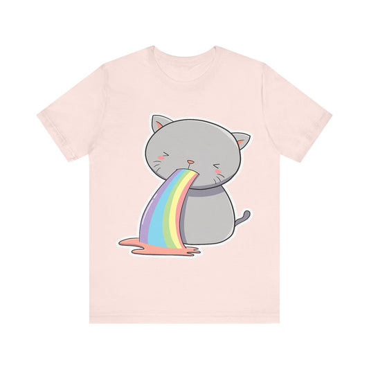 Cute Cat Rainbow Short Sleeve Tee, Fun Pet Lover Shirt, Gift for Cat Owners, Whimsical Top, Perfect for Casual Outfits