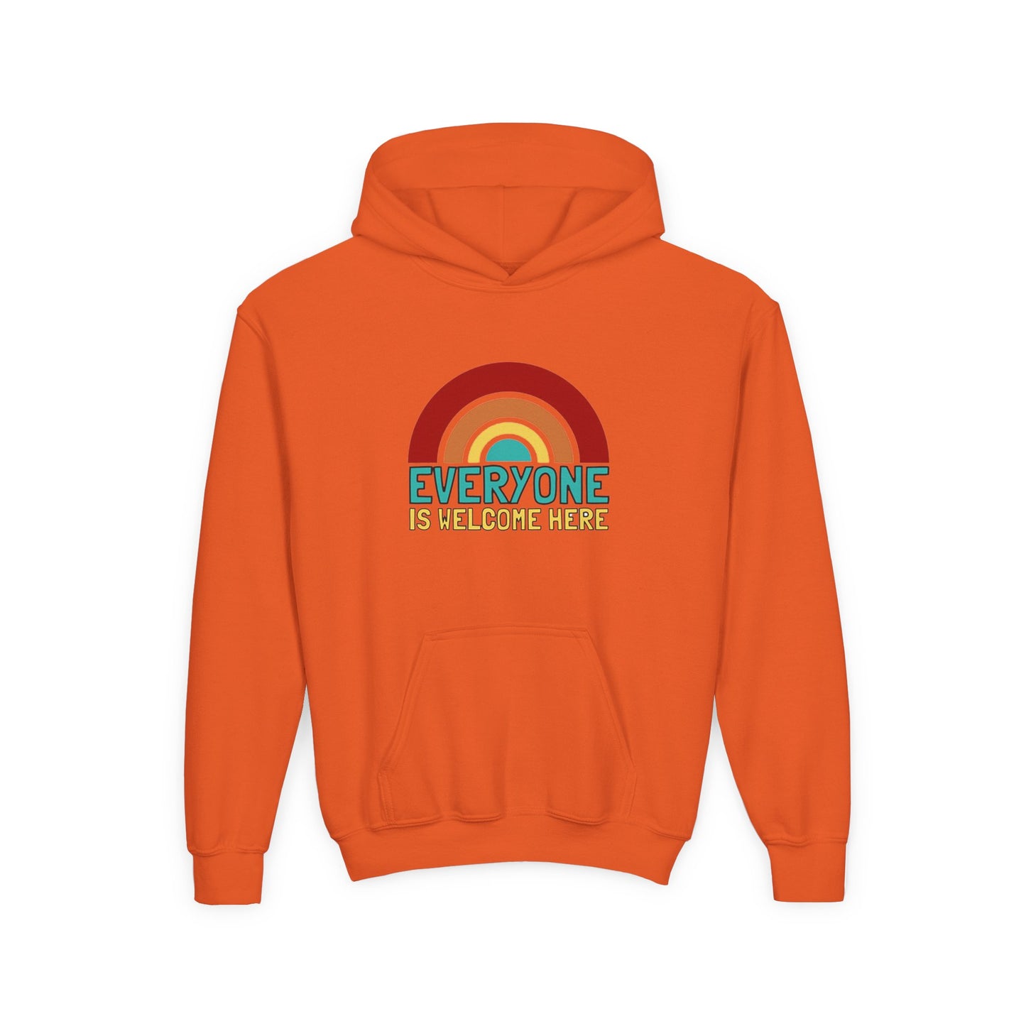 Youth Hooded Sweatshirt - Everyone is Welcome Here, Rainbow Sweatshirt, Cozy Pullover, Inclusive Gift, Kids Hoodie, LGBTQ+ Apparel