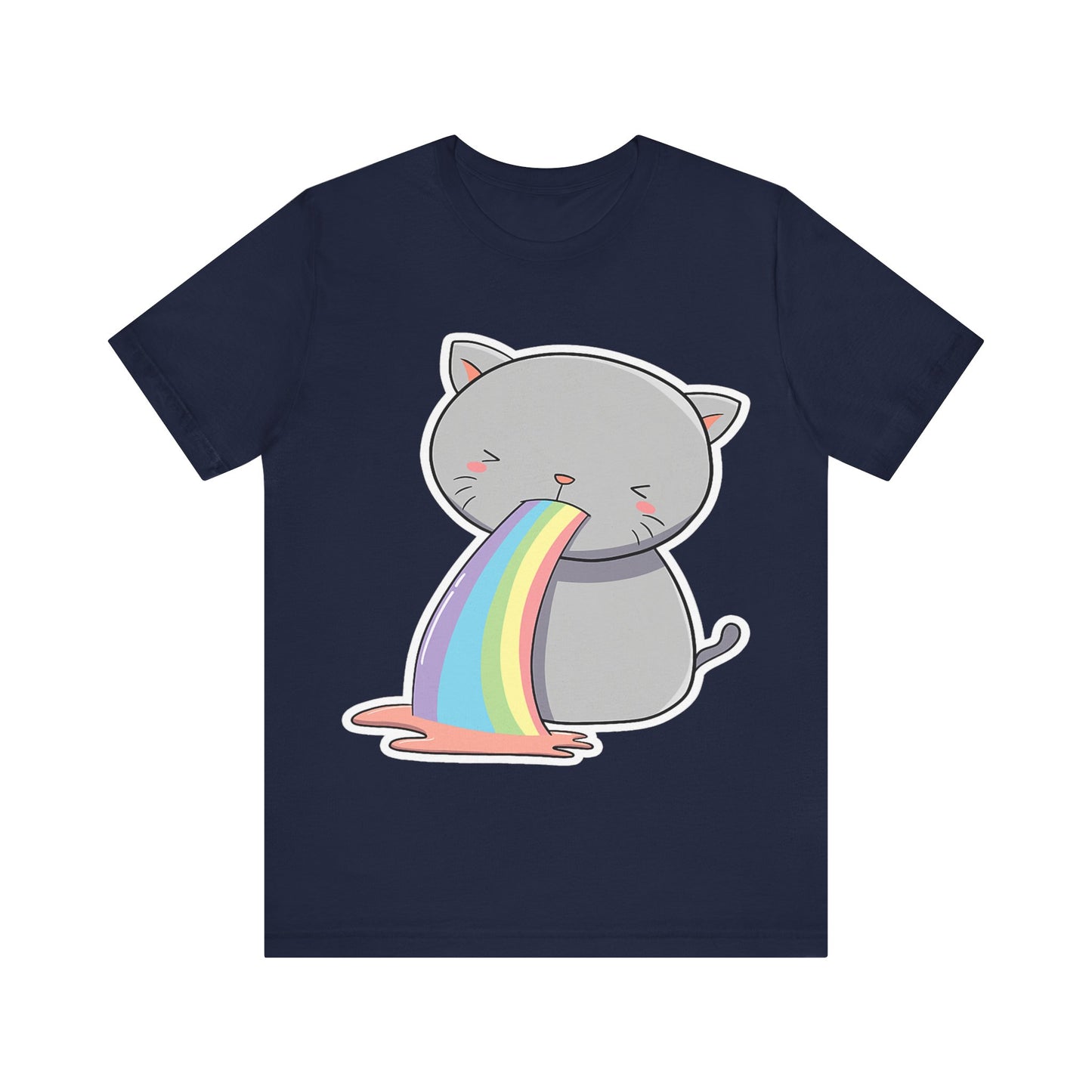 Cute Cat Rainbow Short Sleeve Tee, Fun Pet Lover Shirt, Gift for Cat Owners, Whimsical Top, Perfect for Casual Outfits