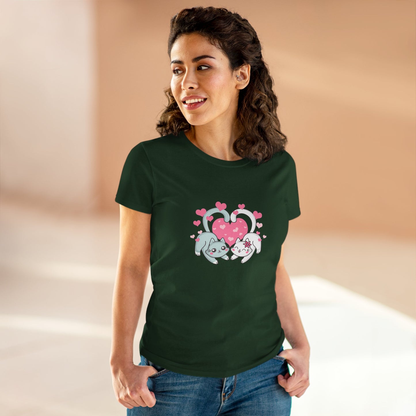 Cute Cat Love Tee for Pet Lovers, Valentine's Day Gift, Women's Casual Cotton T-Shirt, Cat Lover Shirt, Unique Pet Gift