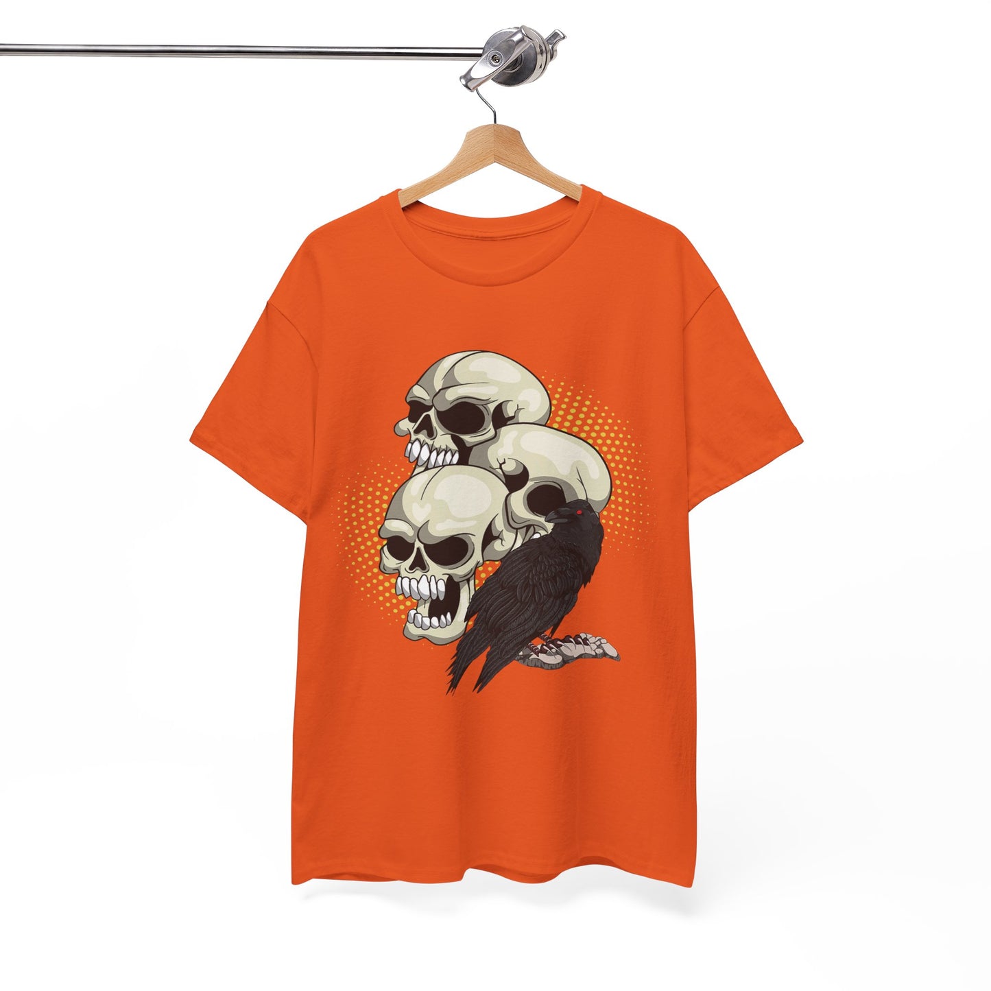 Skull Crow Tee - Unisex Heavy Cotton T-Shirt, Edgy Graphic Shirt, Gothic Style Apparel, Halloween Outfit, Alternative Fashion