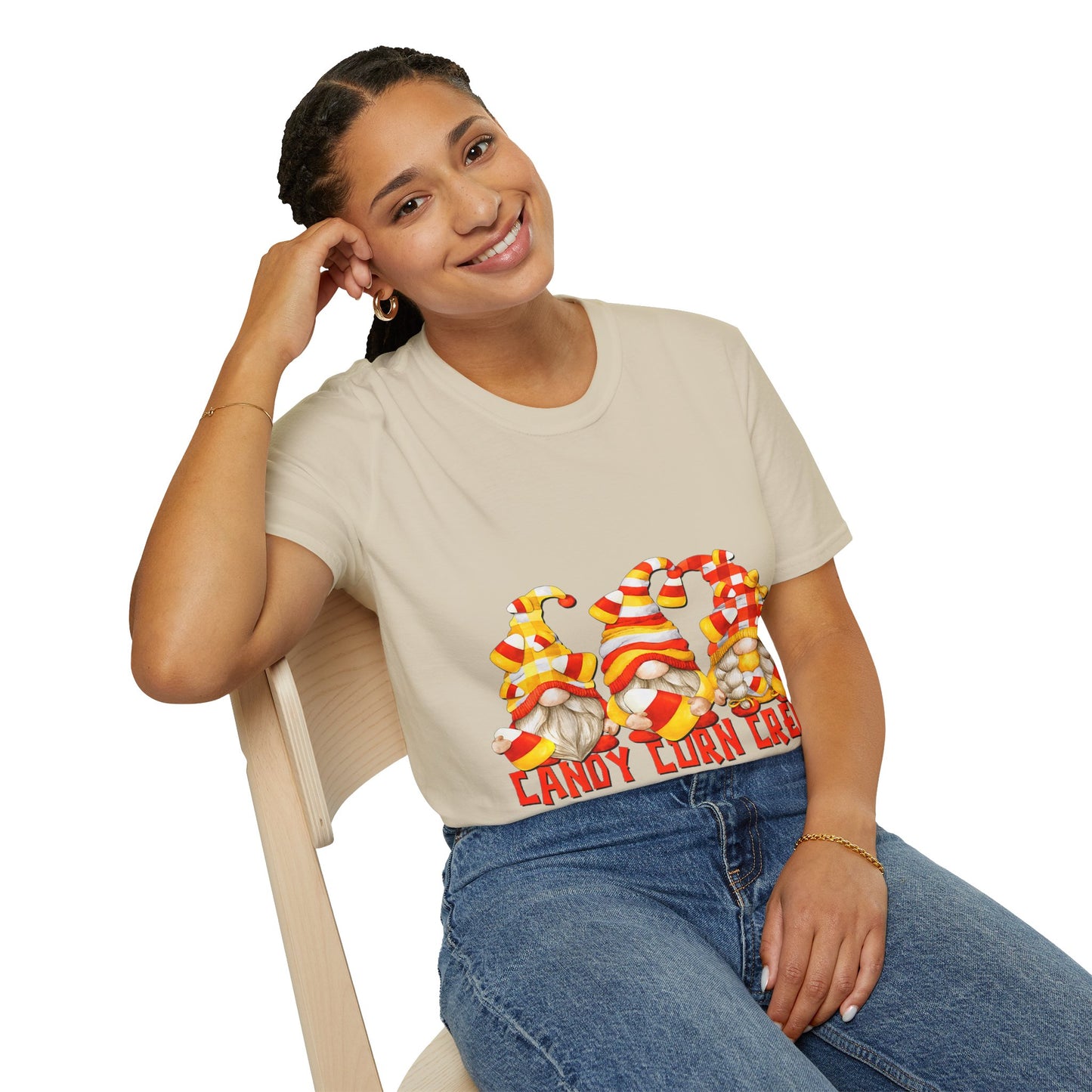 Candy Corn Crew Unisex T-Shirt - Fall Fashion, Halloween Apparel, Thanksgiving Gatherings, Cozy Comfort, Seasonal Style