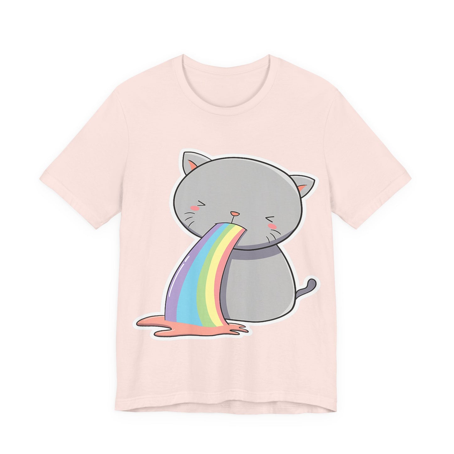 Cute Cat Rainbow Short Sleeve Tee, Fun Pet Lover Shirt, Gift for Cat Owners, Whimsical Top, Perfect for Casual Outfits