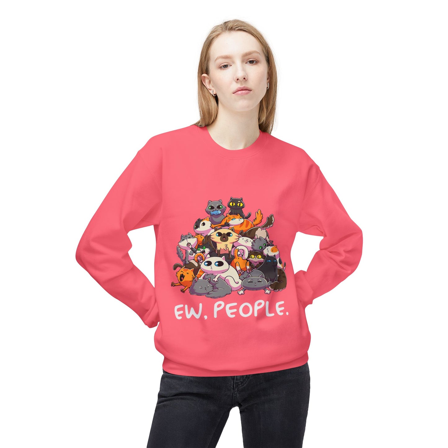 Cute Cat Lover Crewneck Sweatshirt - 'Ew. People.' Funny Gift for Cat Owners, Animal Lovers, Cozy Fashion, Unique Birthday Present