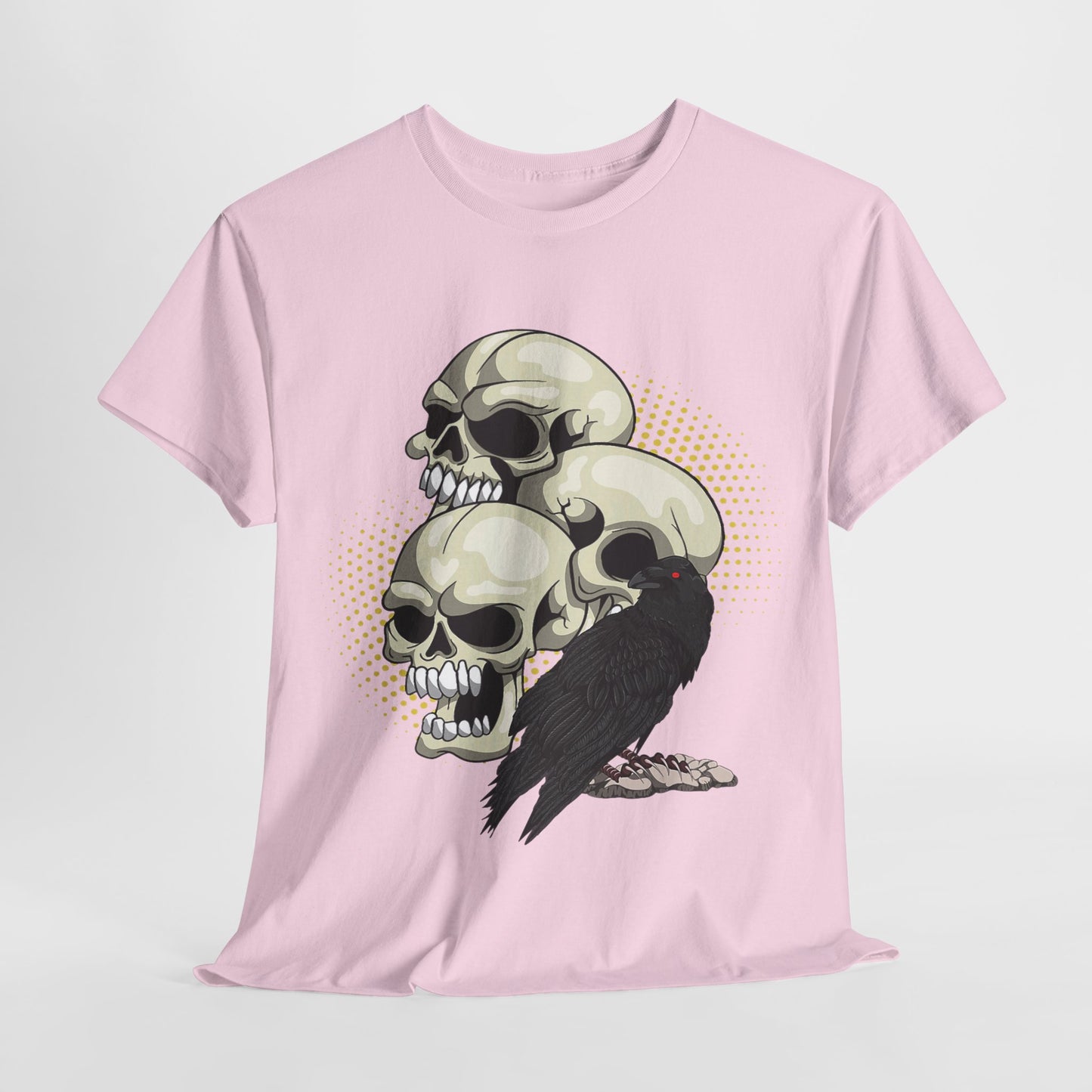 Skull Crow Tee - Unisex Heavy Cotton T-Shirt, Edgy Graphic Shirt, Gothic Style Apparel, Halloween Outfit, Alternative Fashion