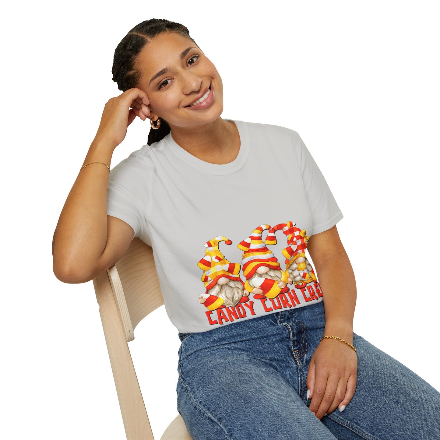 Candy Corn Crew Unisex T-Shirt - Fall Fashion, Halloween Apparel, Thanksgiving Gatherings, Cozy Comfort, Seasonal Style