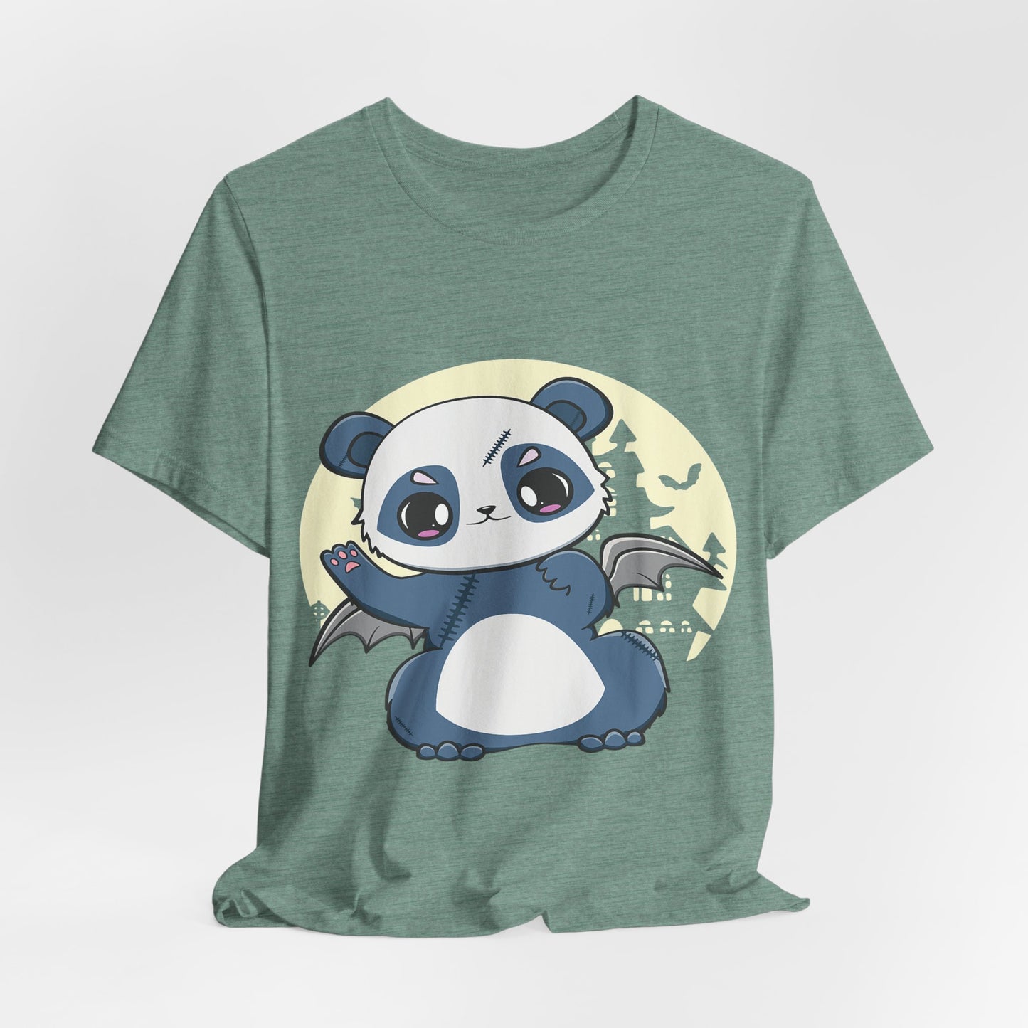 Cute Panda Halloween Tee, Unisex Short Sleeve Shirt, Fun Graphic T-Shirt, Spooky Cute Apparel, Animal Lover Gift
