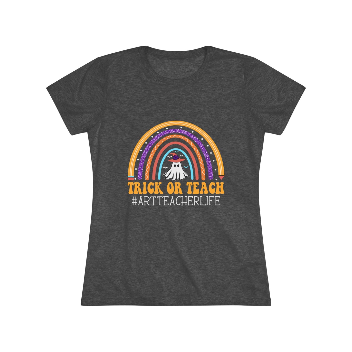 Trick or Teach Rainbow Tee for Women - Fun Halloween Shirt, Gift for Teachers, Fall Fashion, Cute T-Shirt, Casual Wear