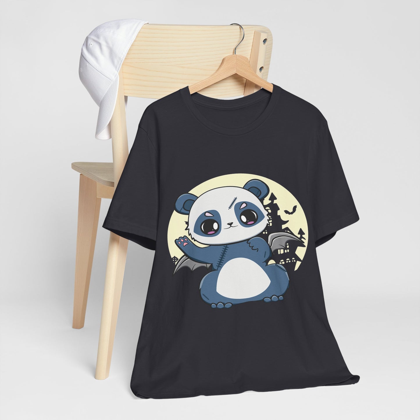 Cute Panda Halloween Tee, Unisex Short Sleeve Shirt, Fun Graphic T-Shirt, Spooky Cute Apparel, Animal Lover Gift