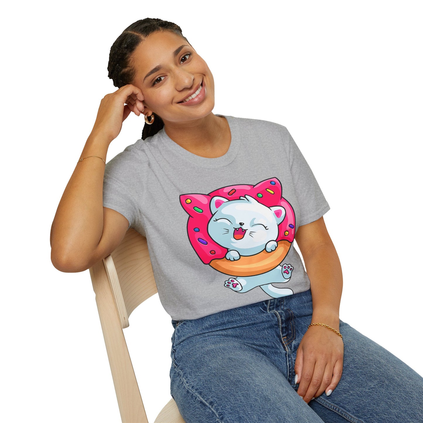 Cute Cat with Donut Unisex T-Shirt, Adorable Pet Lover Gift, Fun Summer Wear, Trendy Graphic Tee, Perfect for Birthdays, Casual Days, [...]