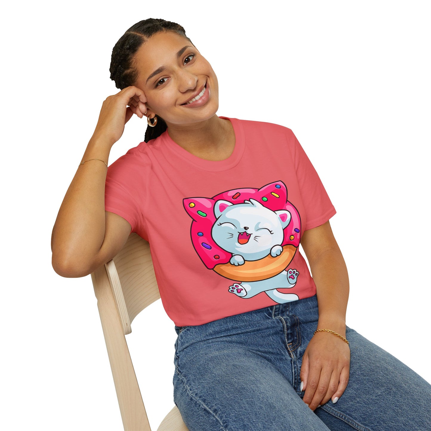 Cute Cat with Donut Unisex T-Shirt, Adorable Pet Lover Gift, Fun Summer Wear, Trendy Graphic Tee, Perfect for Birthdays, Casual Days, [...]