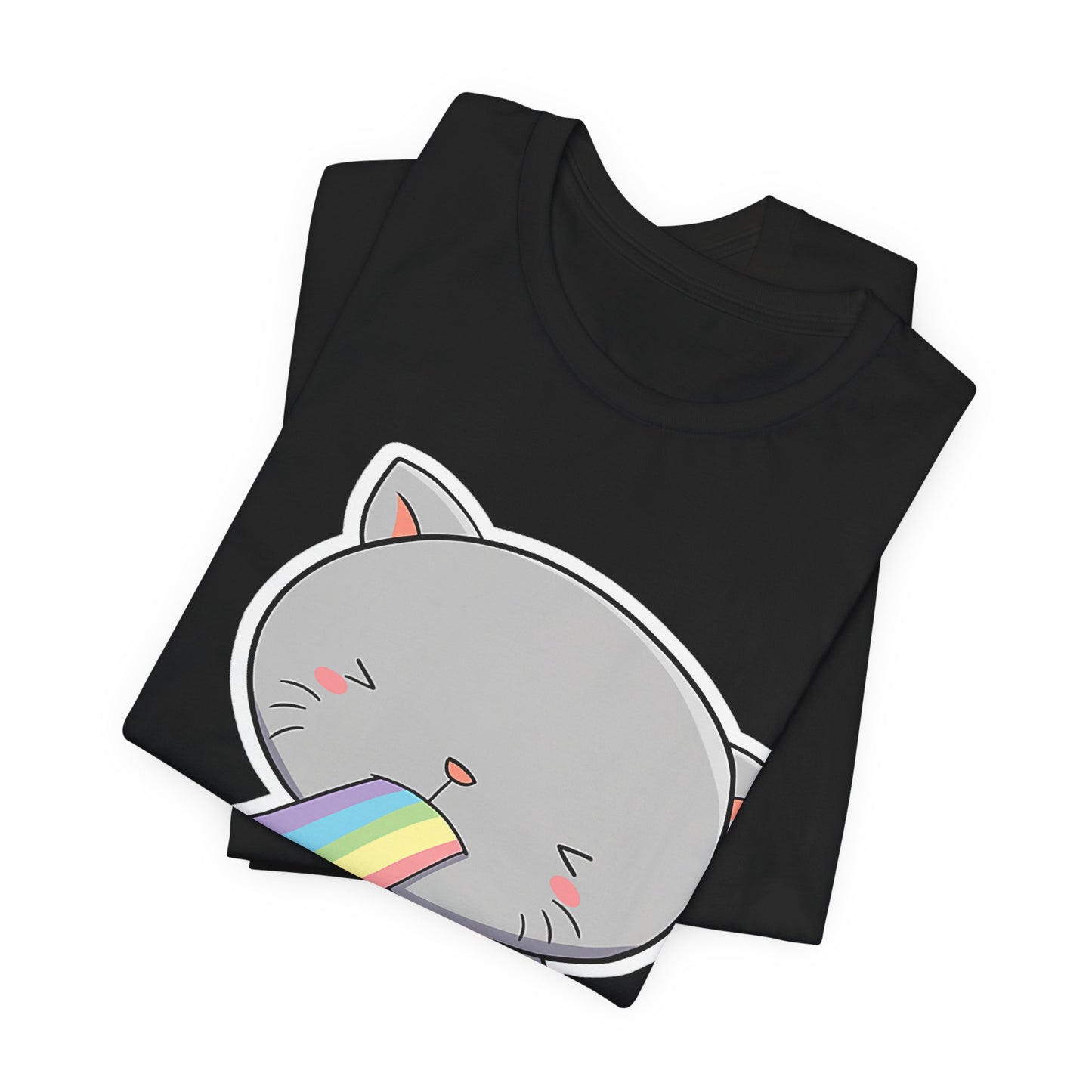 Cute Cat Rainbow Short Sleeve Tee, Fun Pet Lover Shirt, Gift for Cat Owners, Whimsical Top, Perfect for Casual Outfits