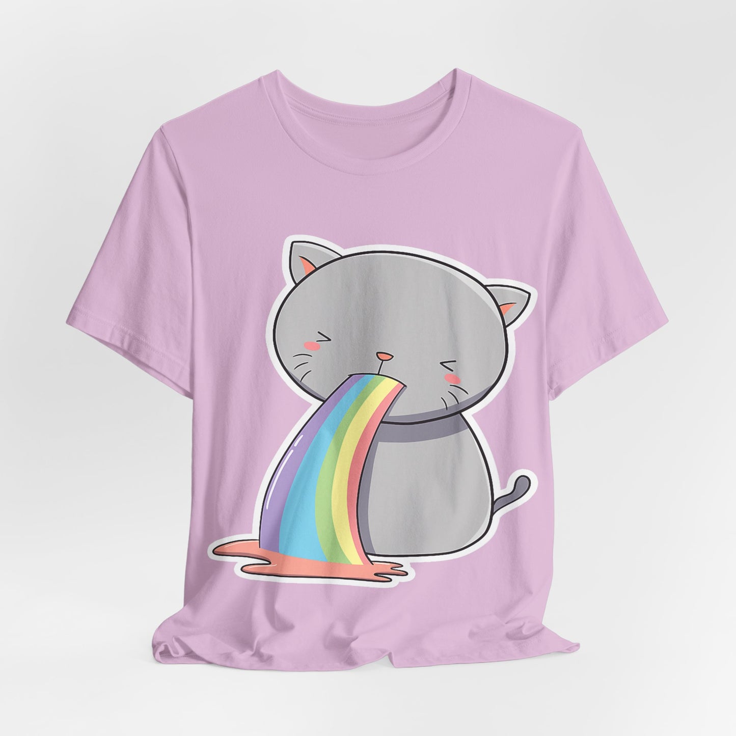 Cute Cat Rainbow Short Sleeve Tee, Fun Pet Lover Shirt, Gift for Cat Owners, Whimsical Top, Perfect for Casual Outfits