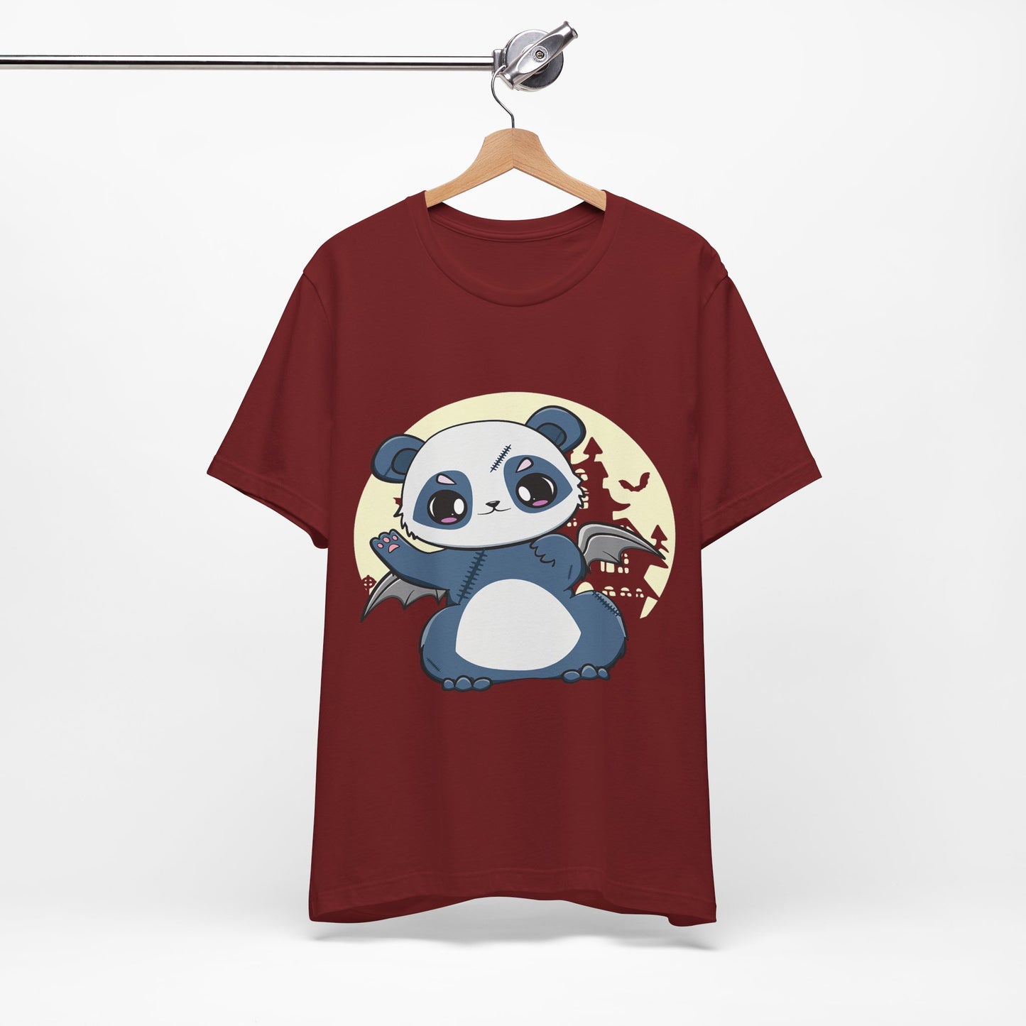Cute Panda Halloween Tee, Unisex Short Sleeve Shirt, Fun Graphic T-Shirt, Spooky Cute Apparel, Animal Lover Gift