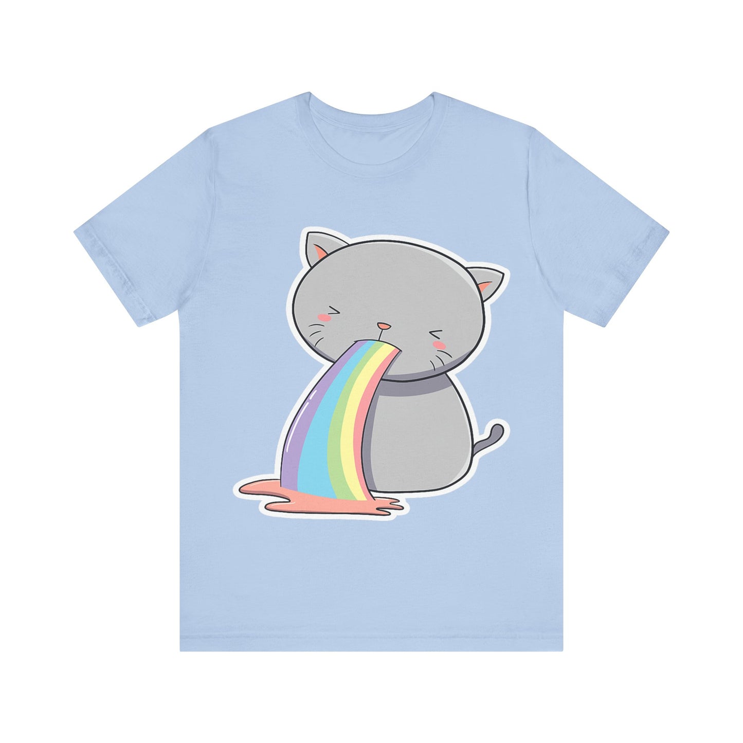 Cute Cat Rainbow Short Sleeve Tee, Fun Pet Lover Shirt, Gift for Cat Owners, Whimsical Top, Perfect for Casual Outfits
