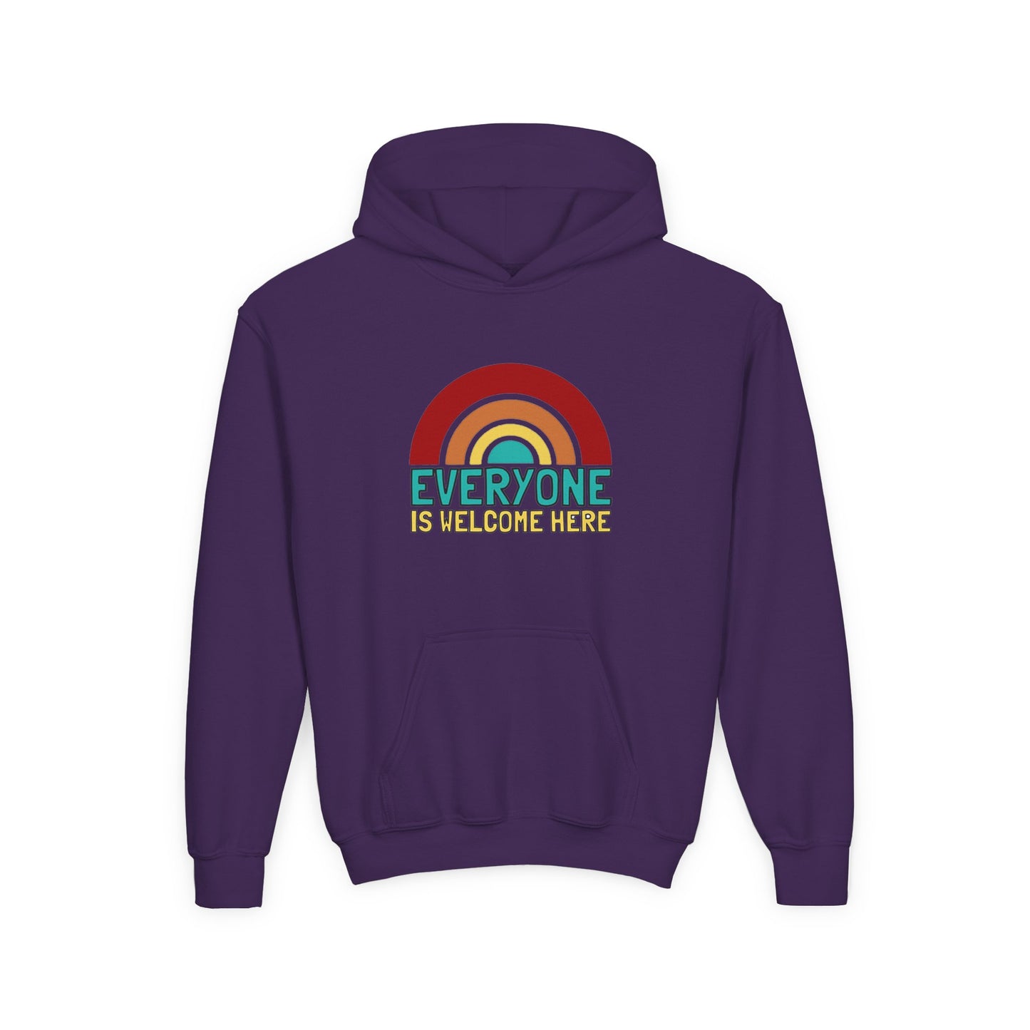 Youth Hooded Sweatshirt - Everyone is Welcome Here, Rainbow Sweatshirt, Cozy Pullover, Inclusive Gift, Kids Hoodie, LGBTQ+ Apparel