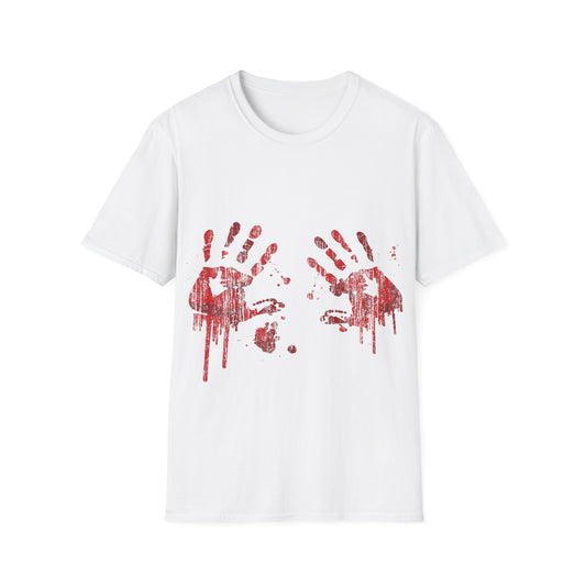Bloody Handprints Unisex T-Shirt, Halloween Costume Tee, Spooky Graphic Shirt, Horror Movie Apparel, Gore T-Shirt
