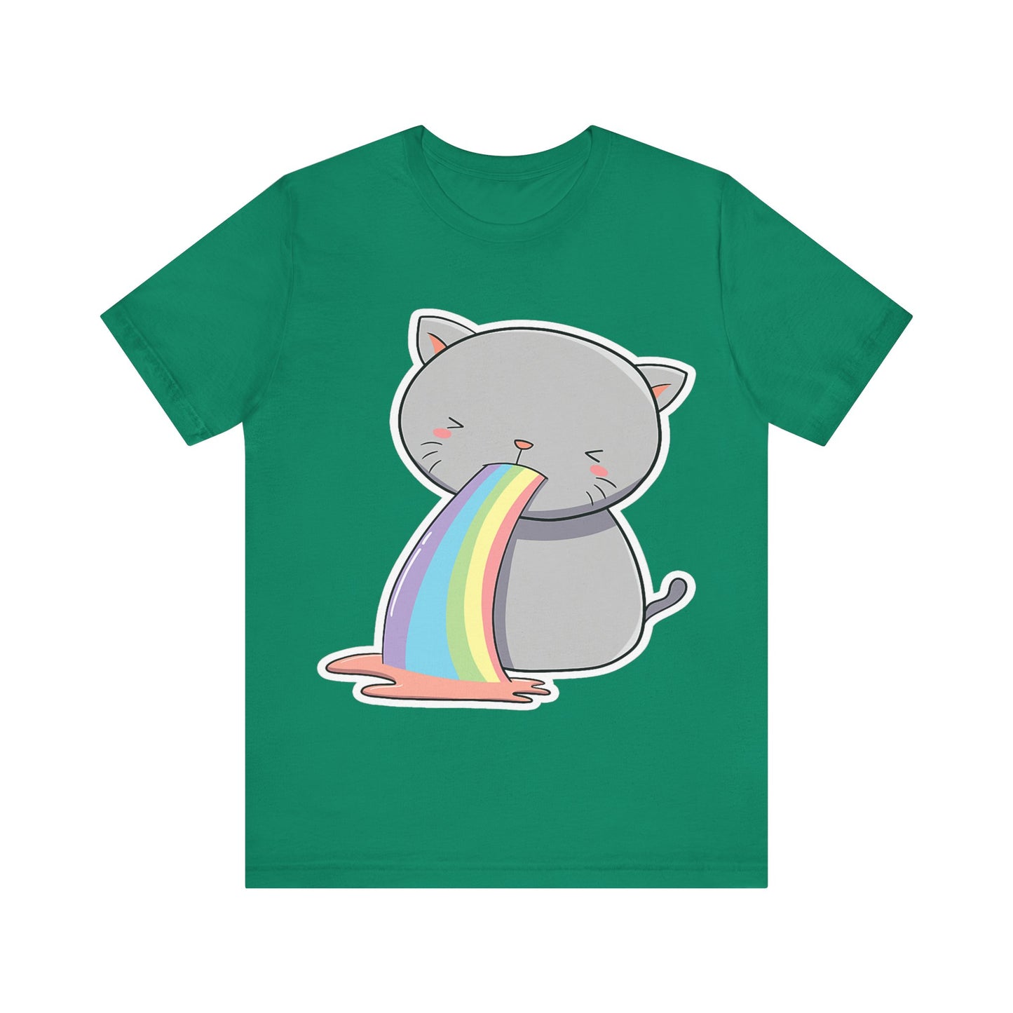 Cute Cat Rainbow Short Sleeve Tee, Fun Pet Lover Shirt, Gift for Cat Owners, Whimsical Top, Perfect for Casual Outfits