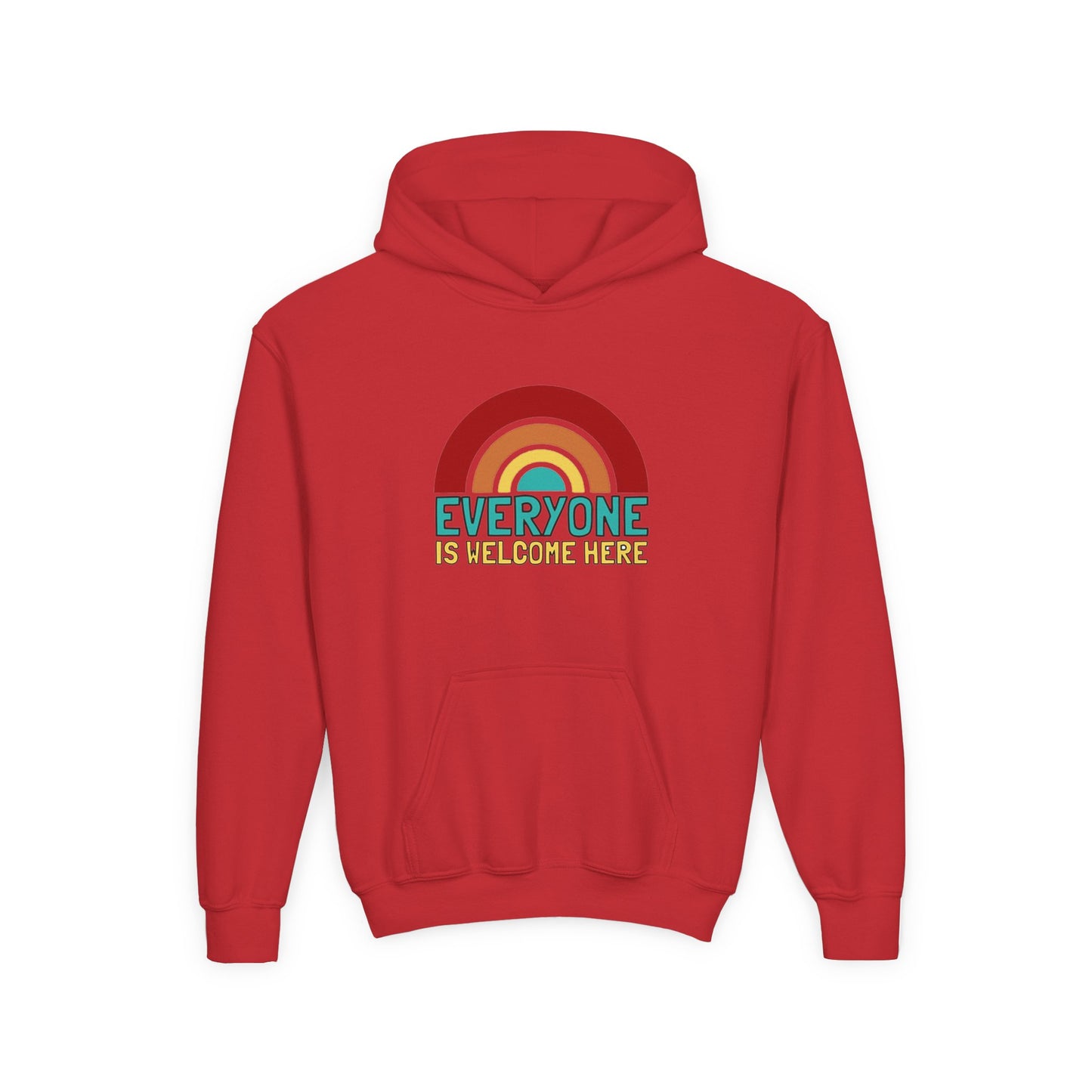 Youth Hooded Sweatshirt - Everyone is Welcome Here, Rainbow Sweatshirt, Cozy Pullover, Inclusive Gift, Kids Hoodie, LGBTQ+ Apparel