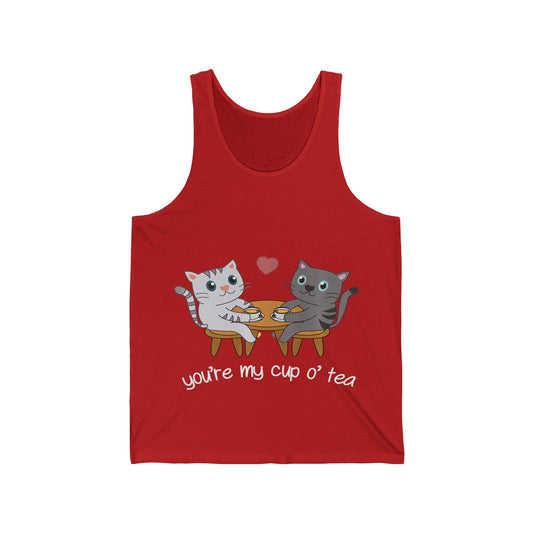 Cute Cat Lovers Unisex Jersey Tank - You're My Cup of Tea, Cat Tank Top, Gift for Cat Owners, Pet Lover Apparel, Summer Casual Wear
