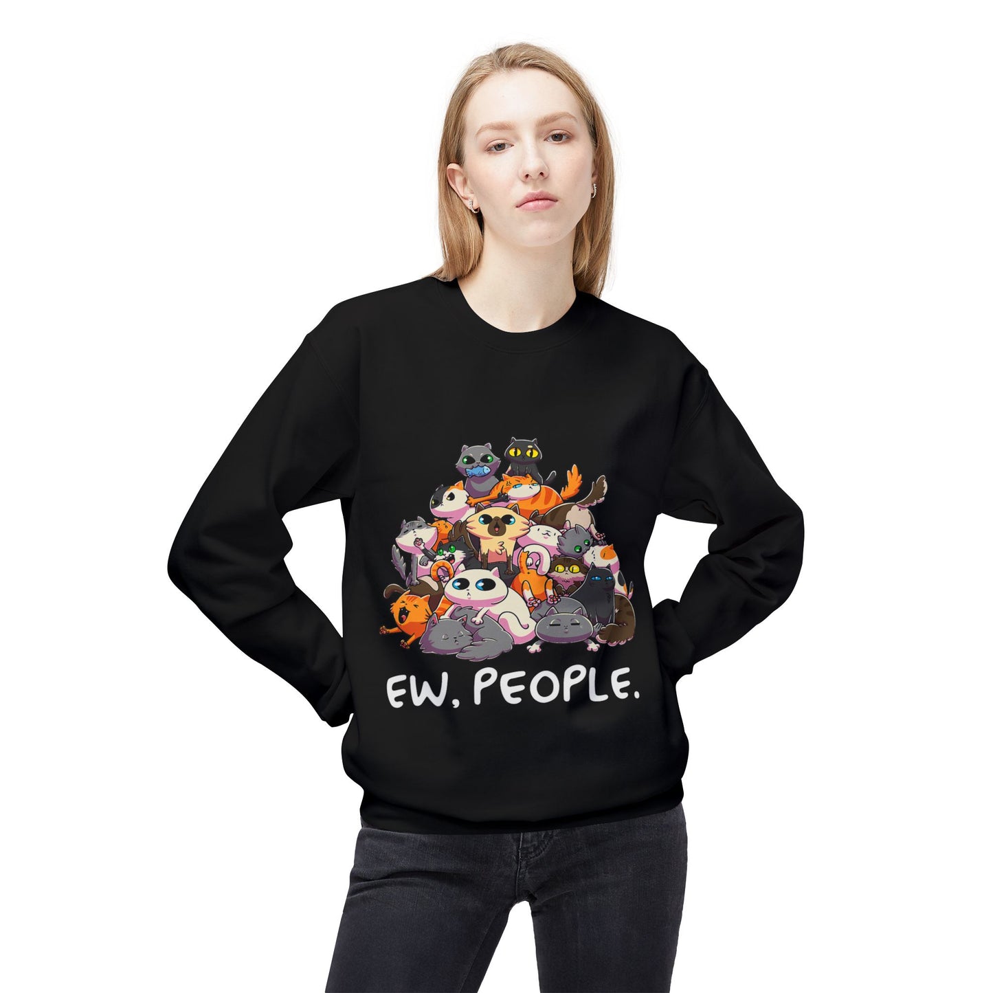 Cute Cat Lover Crewneck Sweatshirt - 'Ew. People.' Funny Gift for Cat Owners, Animal Lovers, Cozy Fashion, Unique Birthday Present