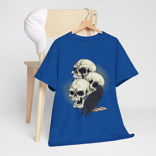 Skull Crow Tee - Unisex Heavy Cotton T-Shirt, Edgy Graphic Shirt, Gothic Style Apparel, Halloween Outfit, Alternative Fashion