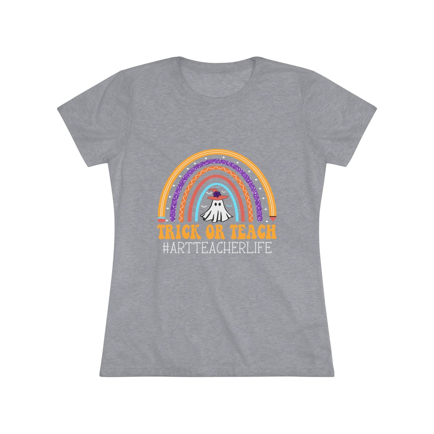 Trick or Teach Rainbow Tee for Women - Fun Halloween Shirt, Gift for Teachers, Fall Fashion, Cute T-Shirt, Casual Wear