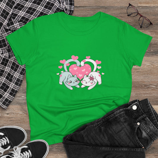 Cute Cat Love Tee for Pet Lovers, Valentine's Day Gift, Women's Casual Cotton T-Shirt, Cat Lover Shirt, Unique Pet Gift