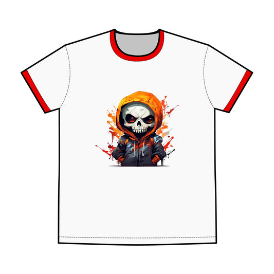 Skull Graphic Ringer Tee - Men's Casual T-Shirt, Streetwear Fashion, Unique Gift for Him, Halloween Party Essential, Edgy Style