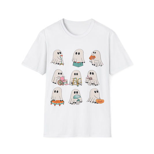 Cute Ghost Activities Unisex Softstyle T-Shirt, Halloween Shirt, Holiday Tee, Ghost Lover Gift, Casual Wear, Spooky Style