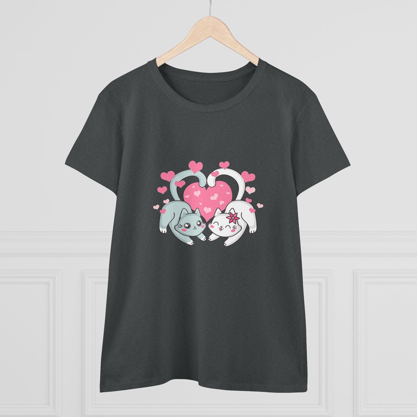 Cute Cat Love Tee for Pet Lovers, Valentine's Day Gift, Women's Casual Cotton T-Shirt, Cat Lover Shirt, Unique Pet Gift