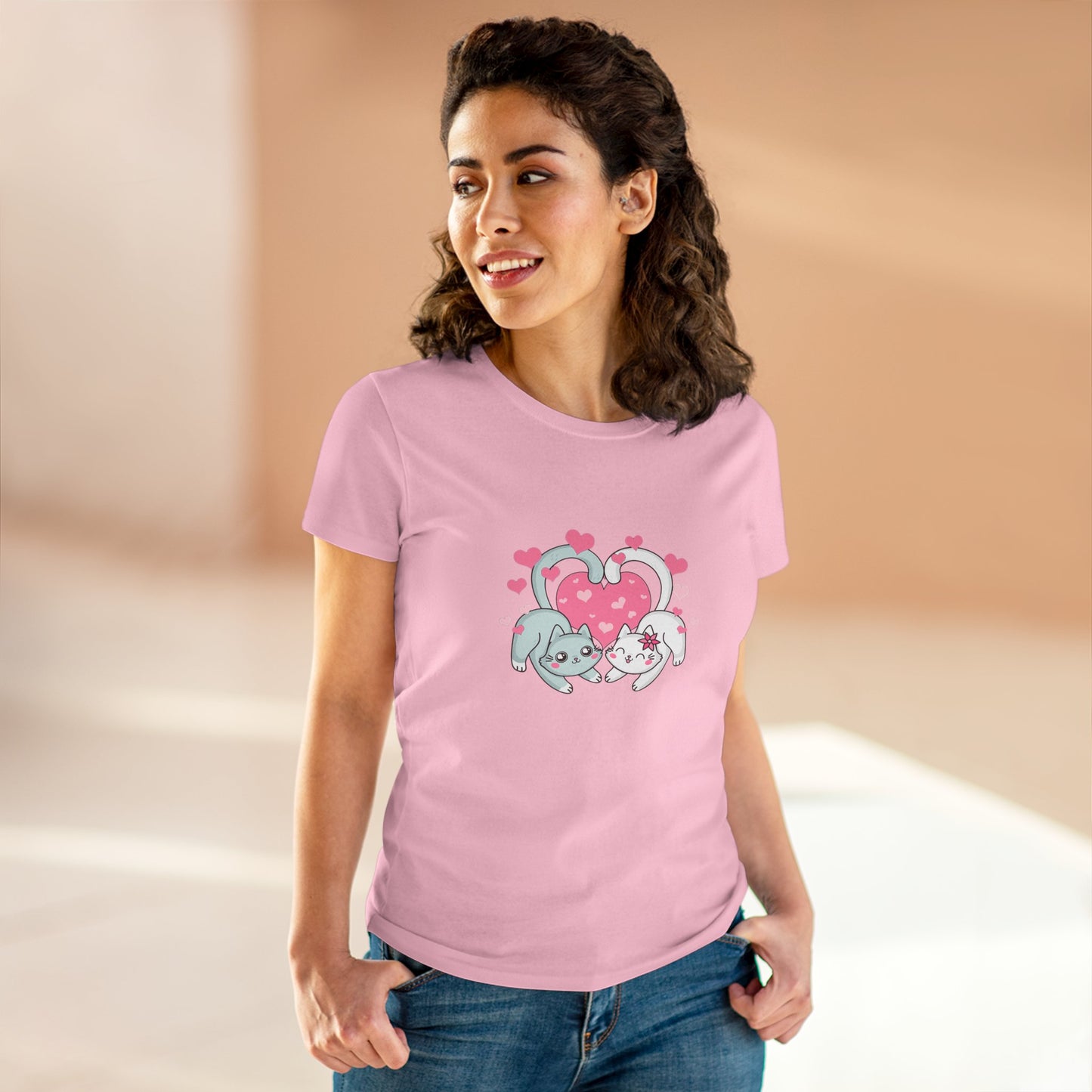 Cute Cat Love Tee for Pet Lovers, Valentine's Day Gift, Women's Casual Cotton T-Shirt, Cat Lover Shirt, Unique Pet Gift